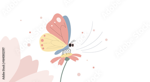 Pastel Butterfly Sipping Nectar From Flower In Dreamy Artistic Composition