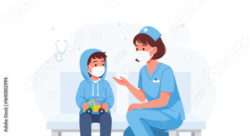 Pediatrician Consultation With Child Wearing Face Mask During Medical Checkup