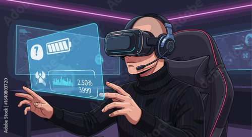 Person Experiencing Immersive Virtual Reality World With Advanced Interface System