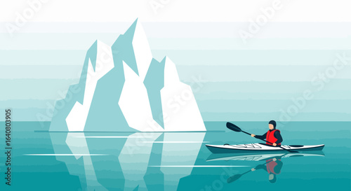 Kayaking Adventure: Exploring Arctic Iceberg Scenery and Serene Waterscape with Reflection