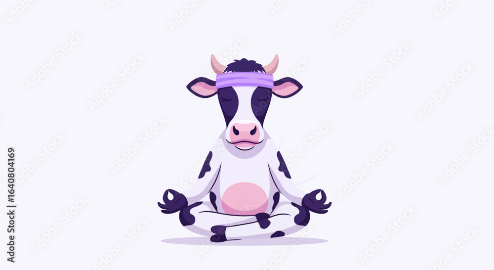 Fototapeta premium Meditating Cow Doing Yoga for Wellness and Peaceful Relaxation Concept