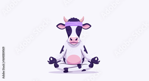 Meditating Cow Doing Yoga for Wellness and Peaceful Relaxation Concept