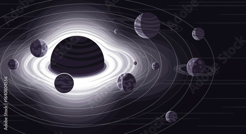 Planetary Alignment Featuring a Black Hole in a Monochrome Gradient Universe