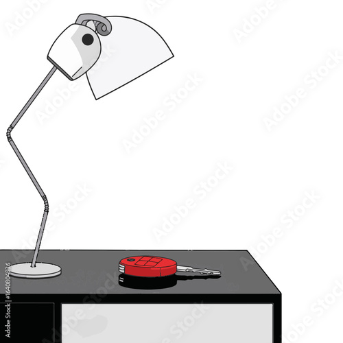 Minimalist key fob on sleek console with lamp, modern simplicity