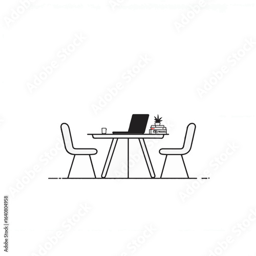 Minimalist laptop setup on dining table, modern workspace design