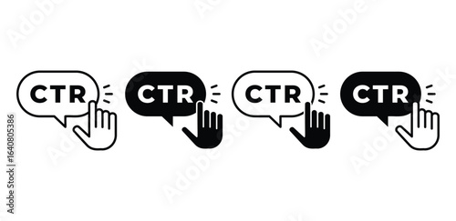 Click Through Rate Icon Set Black and White Pixel Art Hand Cursor Graphics Vector Design
