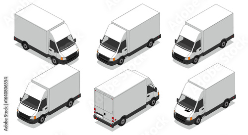Isometric delivery trucks in various angles