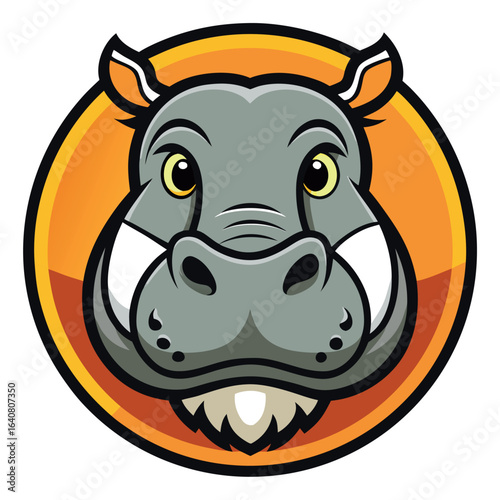 Hippo character design featuring a friendly hippo face in a vibrant circular background