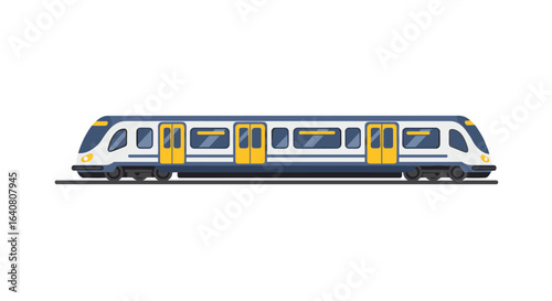 Modern commuter train with minimalist design on white background