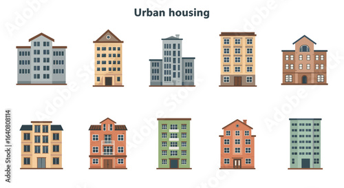 Diverse urban housing collection showcasing various architectural styles