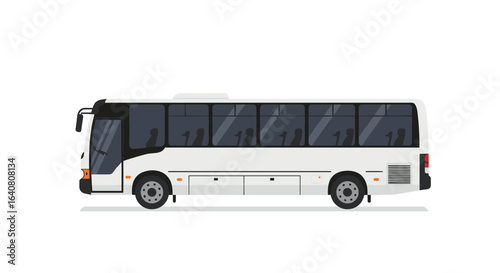 Modern white coach bus side view illustration for transportation design