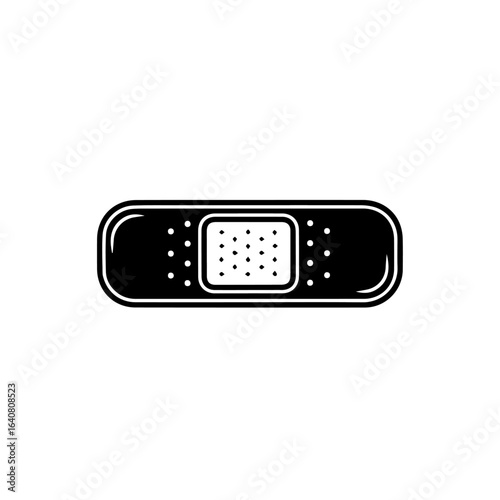 Monochrome adhesive bandage icon. A simple plaster glyph for first aid, medical care, and healing concepts.