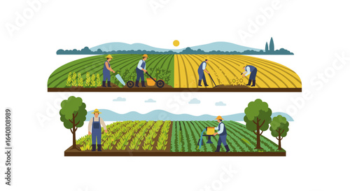 Sustainable farming and agriculture concepts in colorful flat design