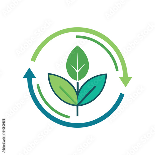 Green leaf with circular arrows symbolizing sustainability and growth