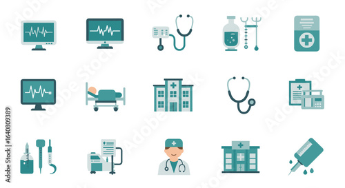 Medical and healthcare icons in modern flat design style