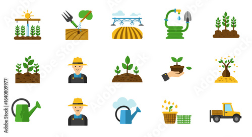 Sustainable farming icons collection - flat design elements for modern agricultural practices