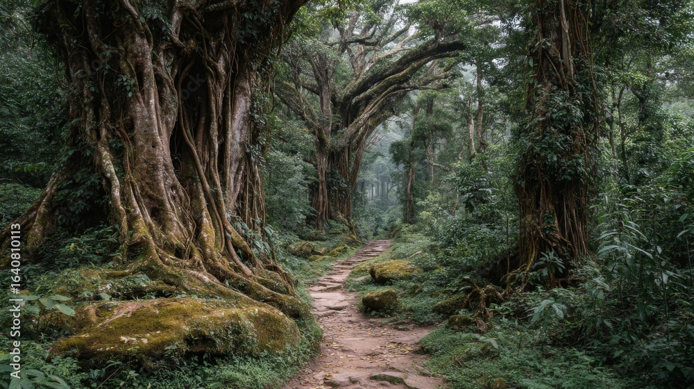 Obraz premium Jungle Path Through Mossy Trees