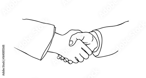 Handshake Trendy Line Art Drawing. Business Concept Minimalistic Black Lines Drawing on White Background. Handshake Line Abstract Drawing for Modern Design. Vector EPS 10	