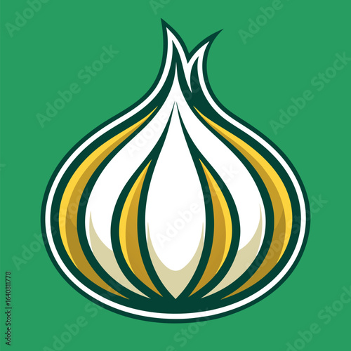Creative design of a layered onion symbol on a vibrant green background showing uniqueness and freshness in food concept