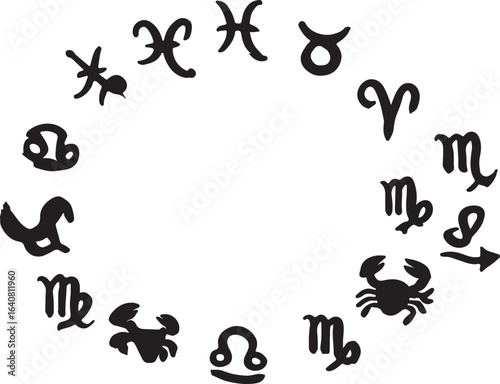 Circular Arrangement Of Black Zodiac Symbols On White astrology horoscope