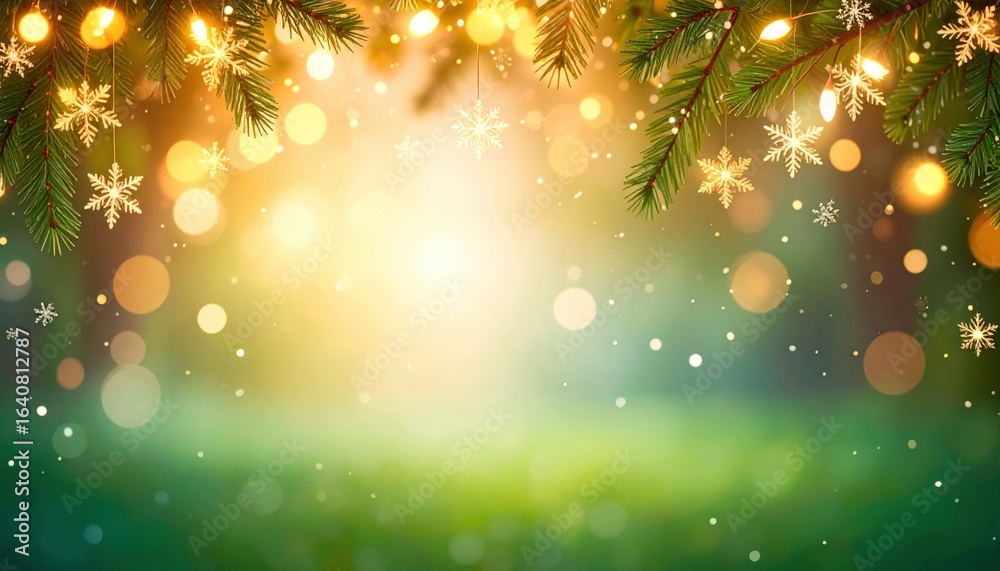 Naklejka premium Festive holiday lights winter wonderland background image glowing atmosphere soft focus celebration