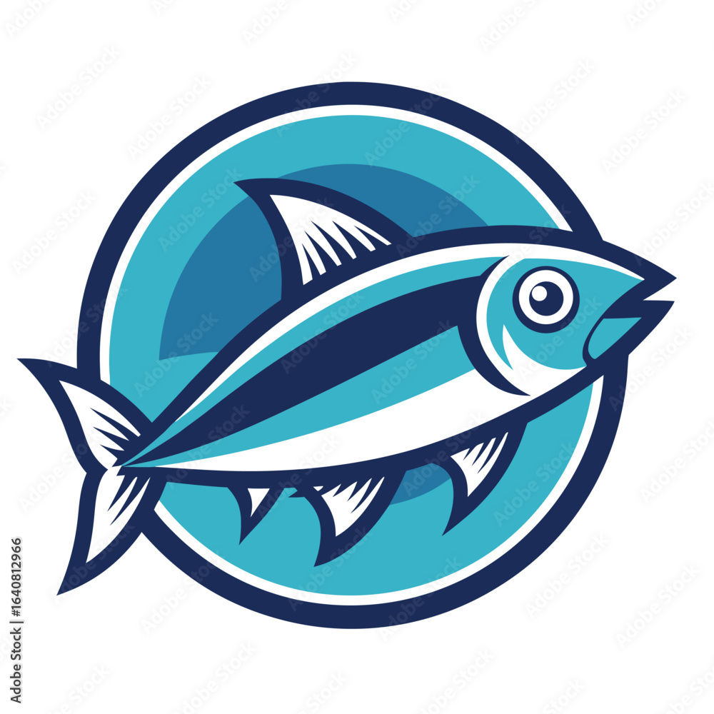 Fototapeta premium Creative design of a blue fish emblem depicting aquatic life in a vibrant and modern style