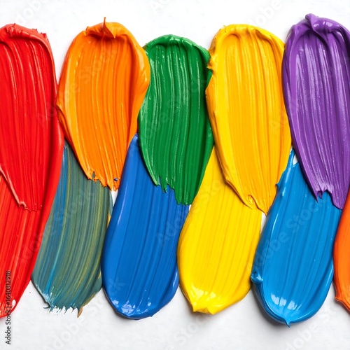 Thick Vibrant Rainbow Paint Strokes and Smears on White Background
