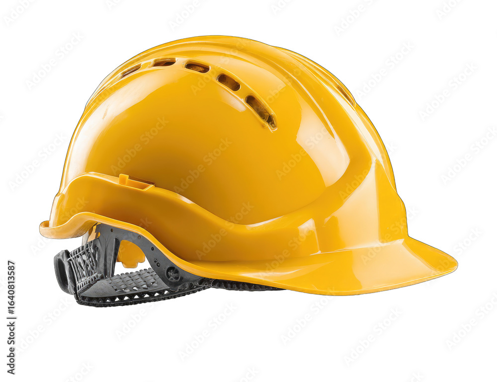 Fototapeta premium Bright yellow hard hat, safety helmet, protective headgear