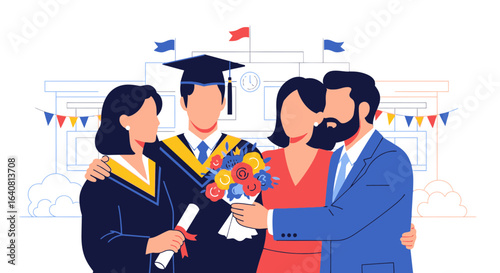 Proud Graduation Day Celebrate Educational Achievement with Family Together