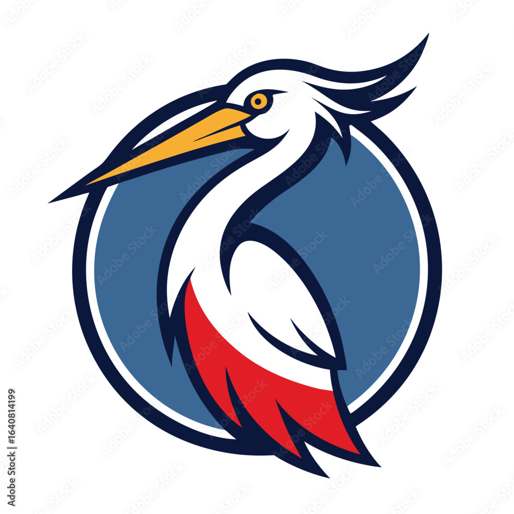Fototapeta premium Striking bird emblem showcasing a heron with bold colors and clean lines in a circular design