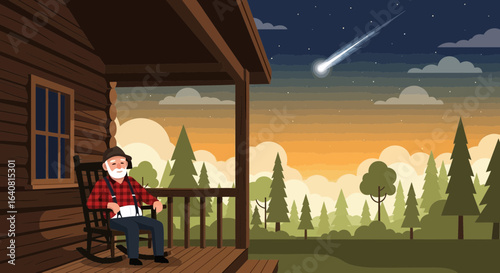 Watching The Meteor Shower From The Cabin In The Wilderness Quiet Night