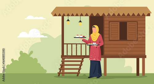 Welcoming Guest at Malay Traditional House with Local Delightful Pastries