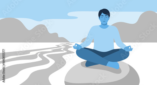 Zen Meditation: Serene Man in Lotus Position Finding Inner Peace and Balance