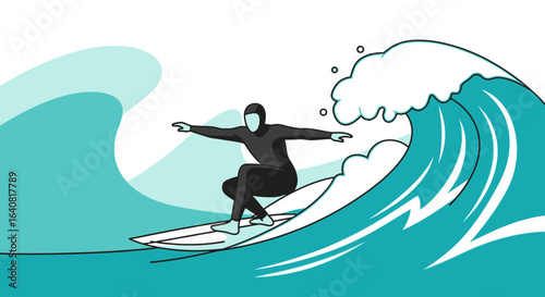 Surfer Riding A Wave Graphic Illustration For Sport And Recreational Activities