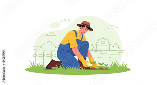 Young Agronomist Planting Saplings in Fertile Soil on the Farm Field
