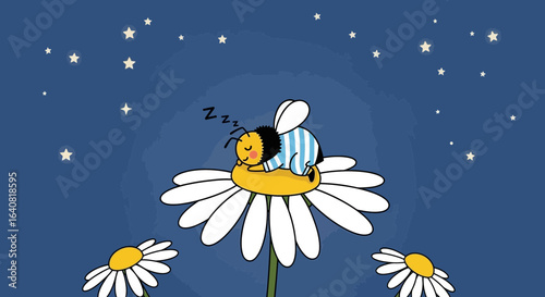 Sweet Dreams Little Bee Peaceful Slumber On Daisy Among Twinkling Stars