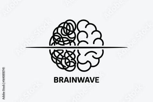 A stylized brain with one half as a tangle of lines and the other half as a smooth brain outline