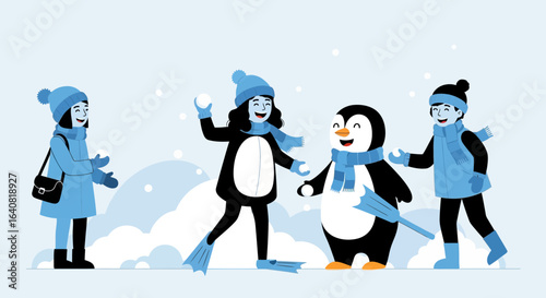 Winter Fun Playful Antics With Friends Snowball Fight Festive Season