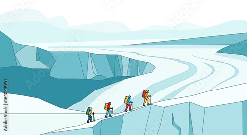 Team Expedition Ascends Glacial Mountain Range On An Adventure Travel Journey