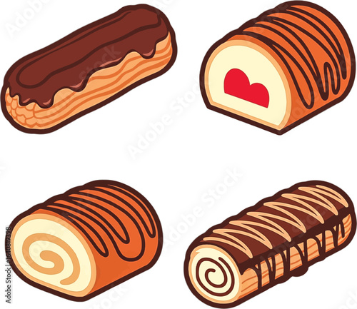 Assortment of Delicious Chocolate Covered Pastries and Desserts eclair pastry