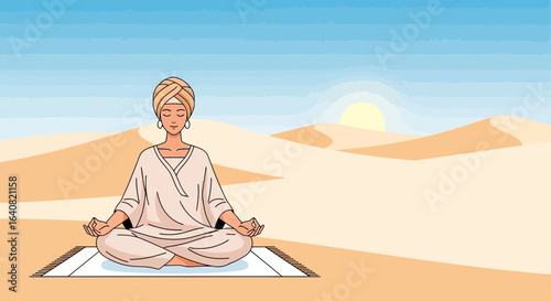 Serene Meditation In Desert Oasis Seeking Spiritual Harmony And Mindfulness