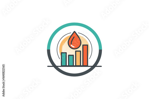 Crude oil droplet inside circular frame with upward arrow