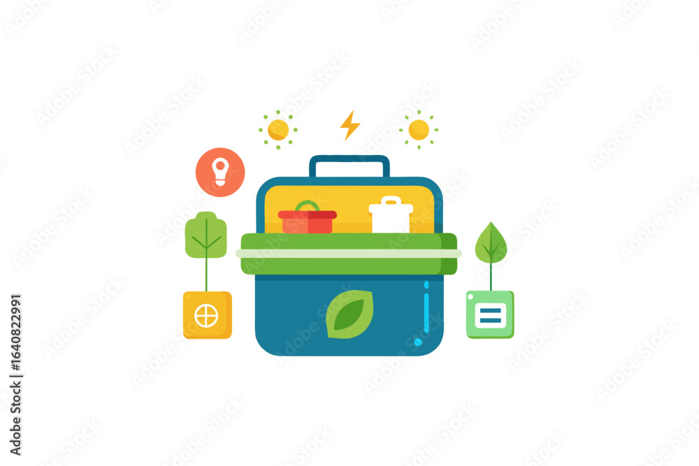 Naklejka premium plastic smart lunchbox with multiple compartment icons