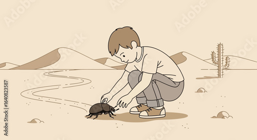 Young Naturalist Discovers Desert Wildlife During Field Trip Exploration