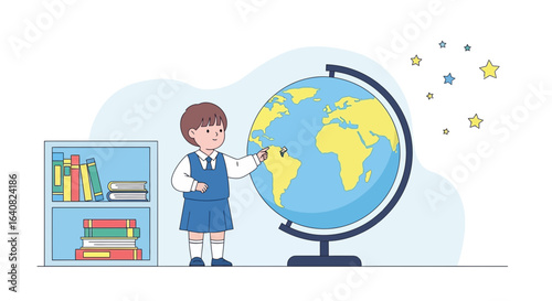 Young Student Exploring Geography with Globe for Educational Purposes