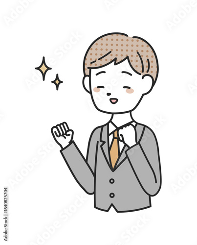 喜ぶスーツを着た男性