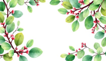 Simple watercolor eucalyptus frame Green leaves & branches border on white background,  hand painted,  painted