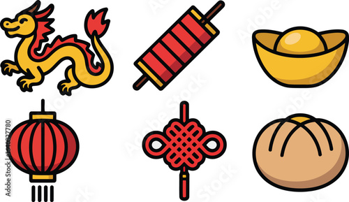 Golden Chinese Dragon Illustration Symbolizing Power and Good Fortune in Asian Culture Art