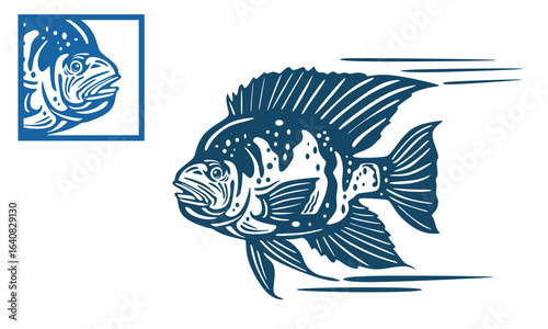 big tilapia fresh water fish logo, wild fish swimming in river vector illustrations