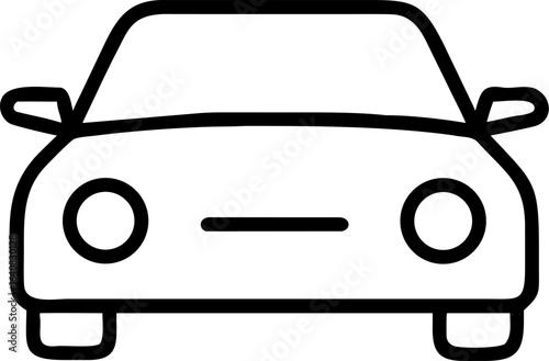 Modern car front view with illuminated headlights